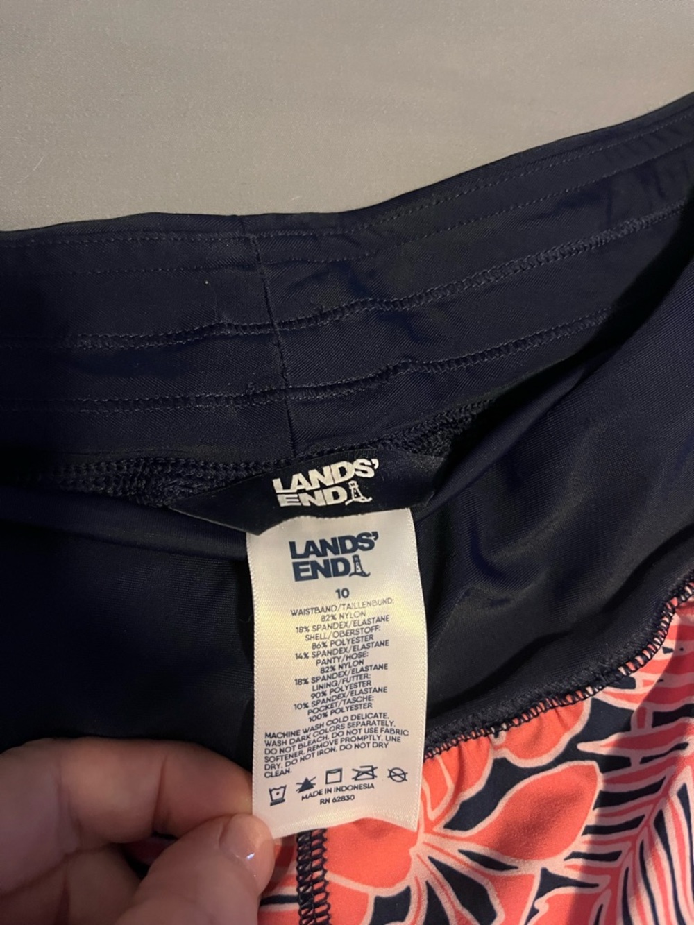 Lands' End Navy and Coral Floral Swim Shorts attached bikini bottom - Picture 4 of 4